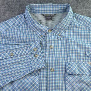 Exofficio Shirt XL Blue Check Long Sleeve Vented Fishing Pockets Nylon Blend